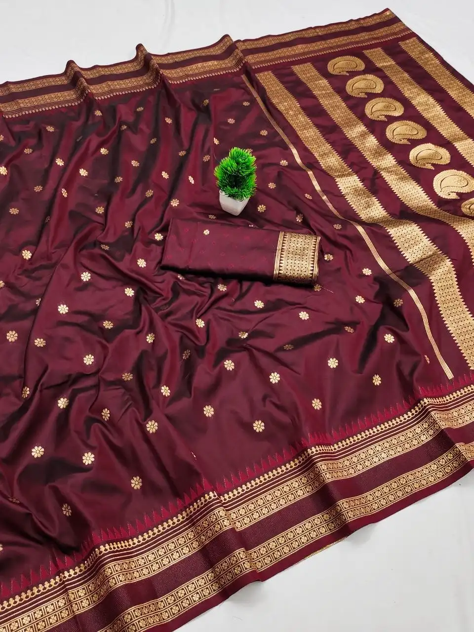 Deep Maroon Gold Zari Narayanapet Soft Silk Saree
